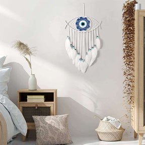 Evil Eye Dream Catcher Feather Wall Pendant Home Decoration-White