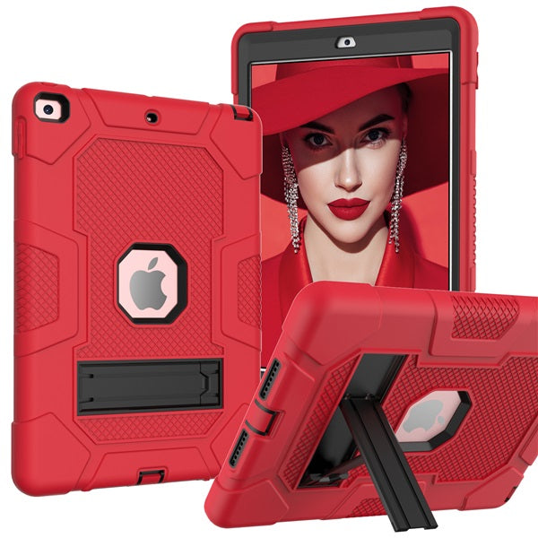B3 Robot iPad Case Silicone Shockproof Protective Stand Cover For 10.2inch iPad 7/8/9-Red&Black