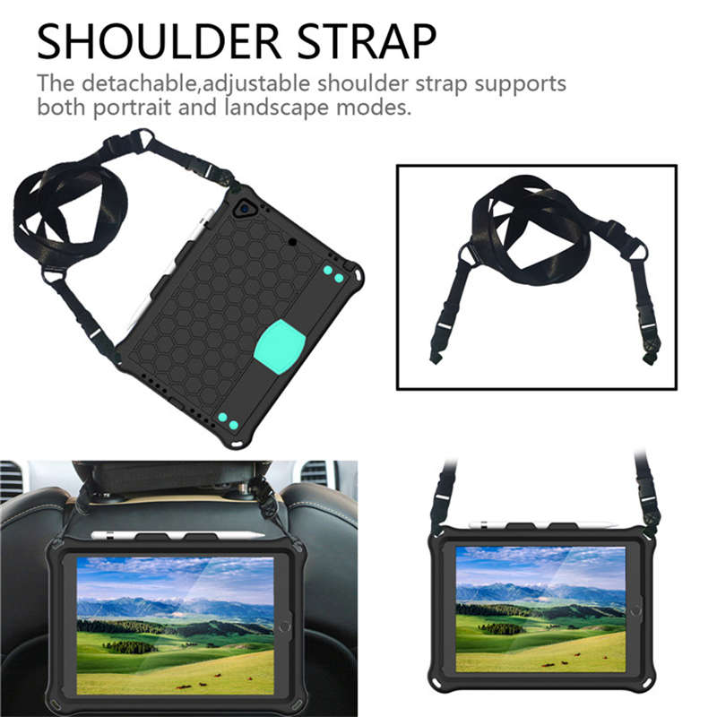 Hive iPad Case For iPad 5/6/Pro 9.7/iPad9.7 Durable Stand Cover With Shoulder Strap-BlackAqua