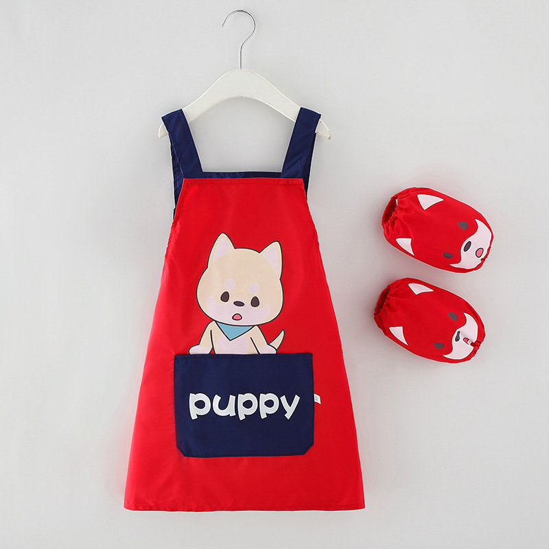 Children Cute Animal Pattern Painting Waterproof Apron Set-Puppy