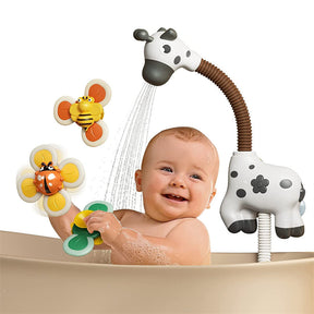 Baby Bath Toys with Shower Head Suction Spinner Toys Squeeze Ball for Toddlers-Zebra