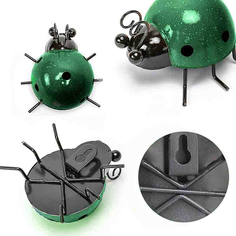 Garden Metal Ladybug Outdoor Wall Statue Four-Piece Suit Durable Anti-Rust Statue Suitable for Courtyard Exterior Wall