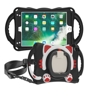 CatB Silicone Case For iPad Pro 9.7 inch Air1/2 Shockproof Shoulder Strap Handle Stand-Black Red