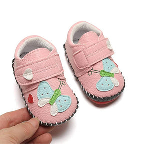 Baby Girls Pu Leather Walking Sneakers Toddler Rubber Cartoon Shoes-Pink
