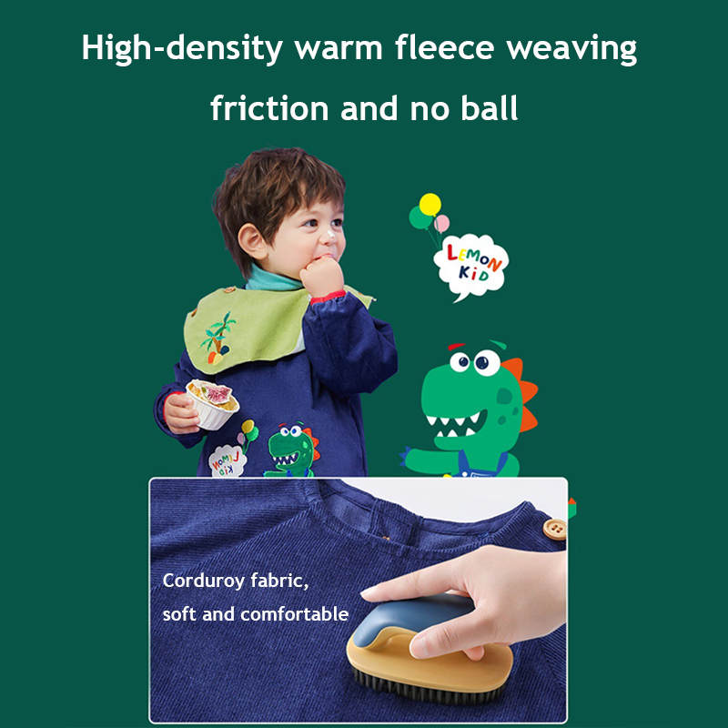 Cartoon Kids Corduroy Smock Detachable Bib for Drawing Cooking-Navy Blue Dinosaur