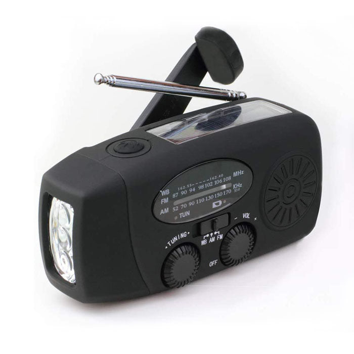 Weather Radio Hand Crank Self Powered Solar Emergency Radios With LED Flashlight-Black