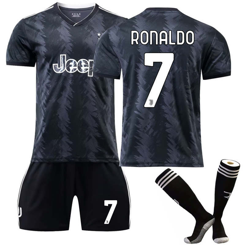 Juventus F.C. Away Jersey 2022-23 RONALDO #7 Soccer Jersey Kids Adult 3-Pieces Jersey Kits