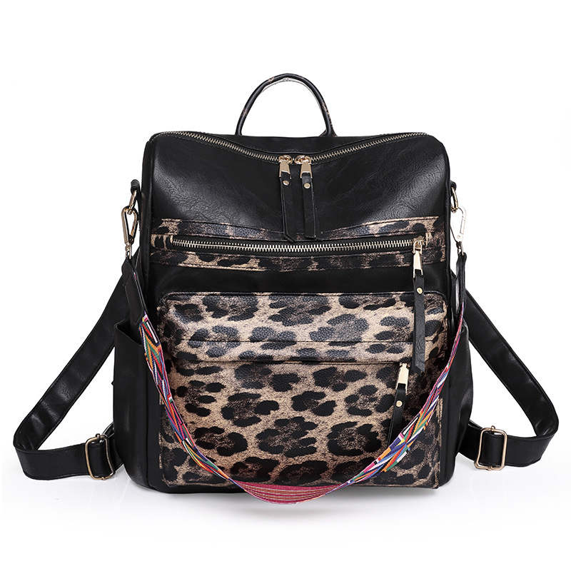 Fashion Backpack Multipurpose Print Leather Travel Shoulder Bag-Black Leopard