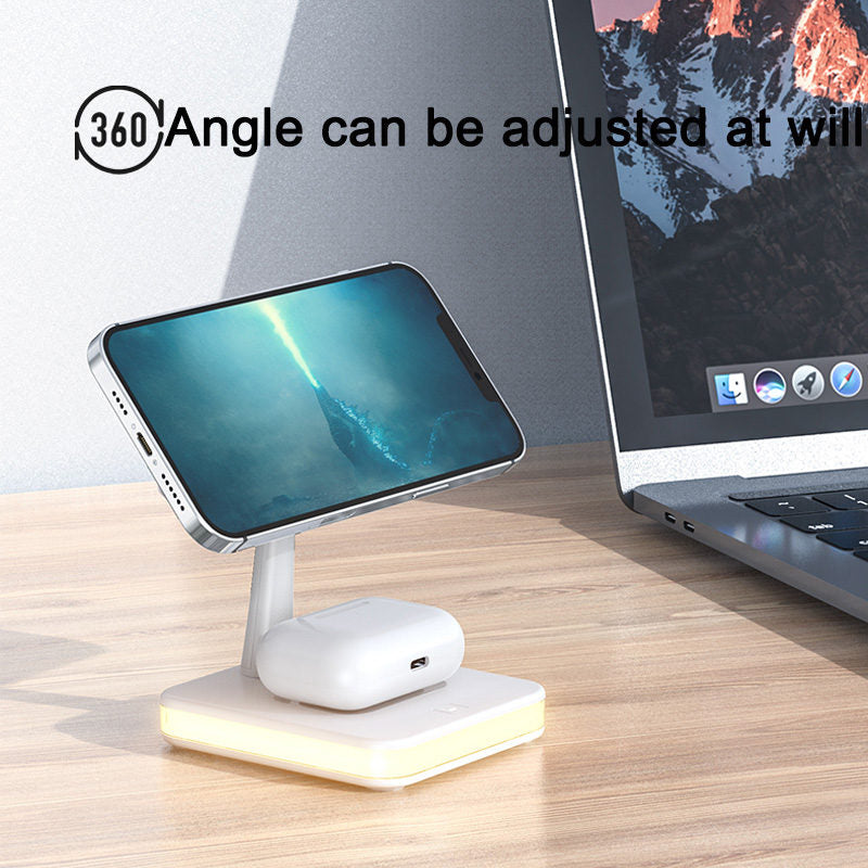 Magnetic 2-in-1 Wireless Charging Station 15W Fast Charge for iPhone 13/12 AirPods-Black