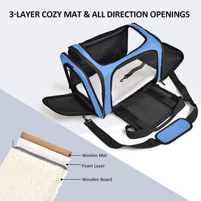 Pet Travel Bag for Small Medium Cats Dogs Puppies Soft Sided Collapsible Puppy Carrier-Blue