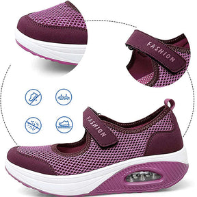 Women Casual Air Cushion Sneakers Velcro Mary Jane Shoes-Rose Red