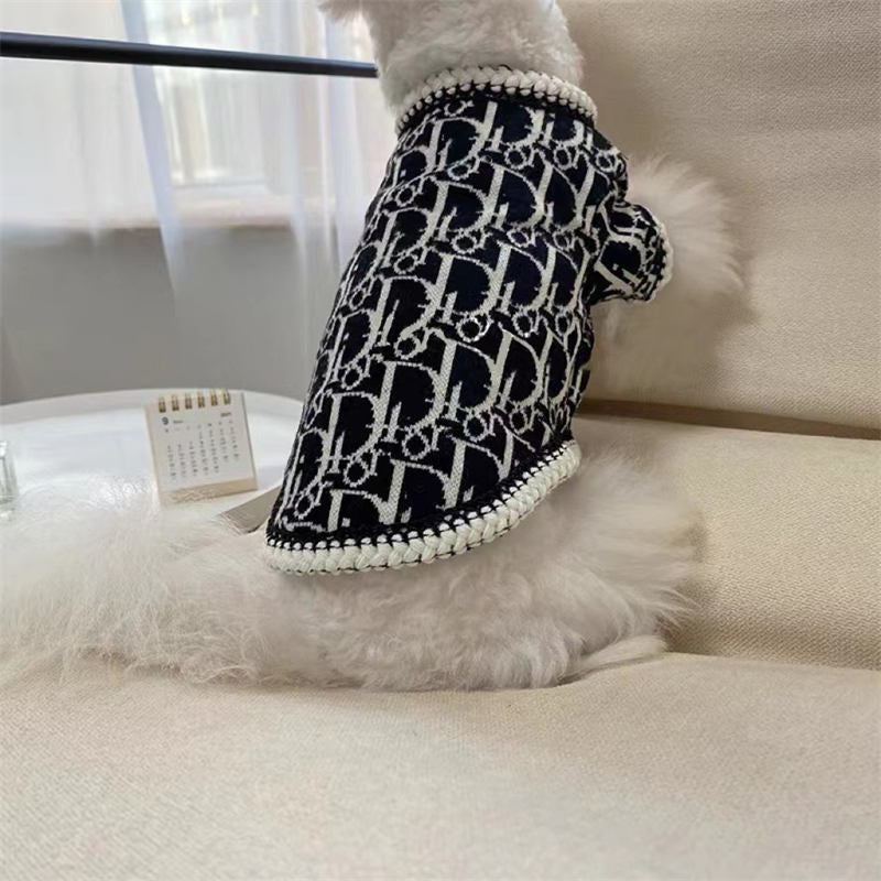 Pet Knitted Sweater Button Closure Elegant Winter Coat for Small Dog