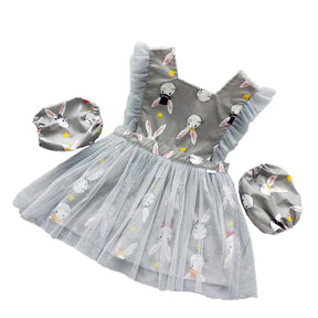 Girls Princess Dress Apron with Sleeves Covers for Cooking Painting-Grey Rabbit