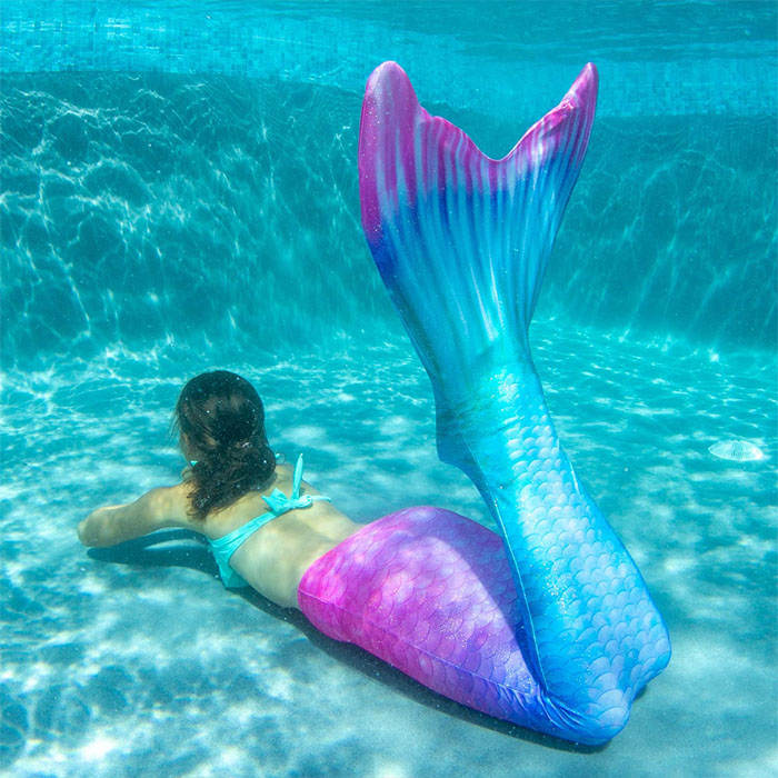 Kids Atlantis Mermaid Tails For Swimming Swimsuit With Flippers-Gradient Powder