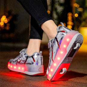 Kids Roller Skates Light up Shoes with Double Wheel for Girls Boys Birthday Gift-Silver