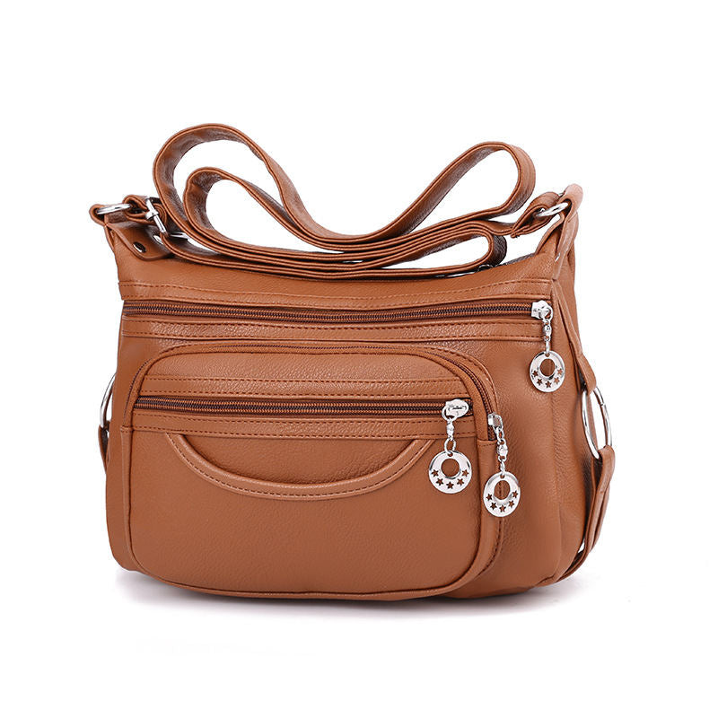 Women Crossbody Bag Leather Handbag Pocketbook Lightweight Shoulder Purse-LightBrown