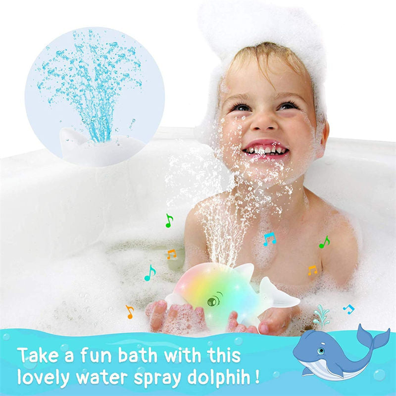 2 in 1 Dolphin Bath Toys Automatic Spray Water with Light  Music for Boys Girls-White