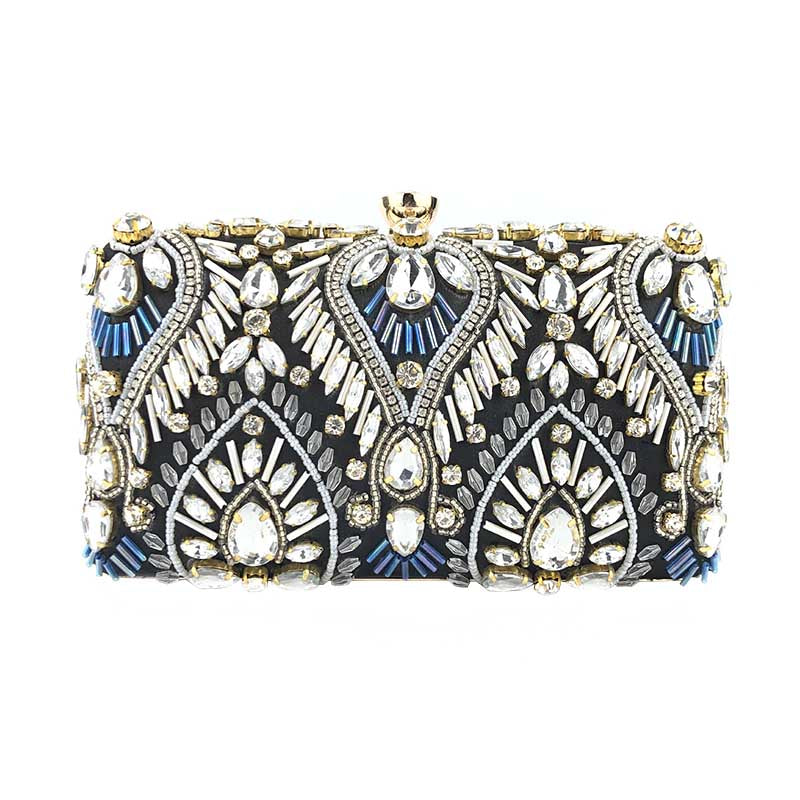 Vintage Beaded Clutch Evening Bags Flapper Handbag Clutch for Women--Black