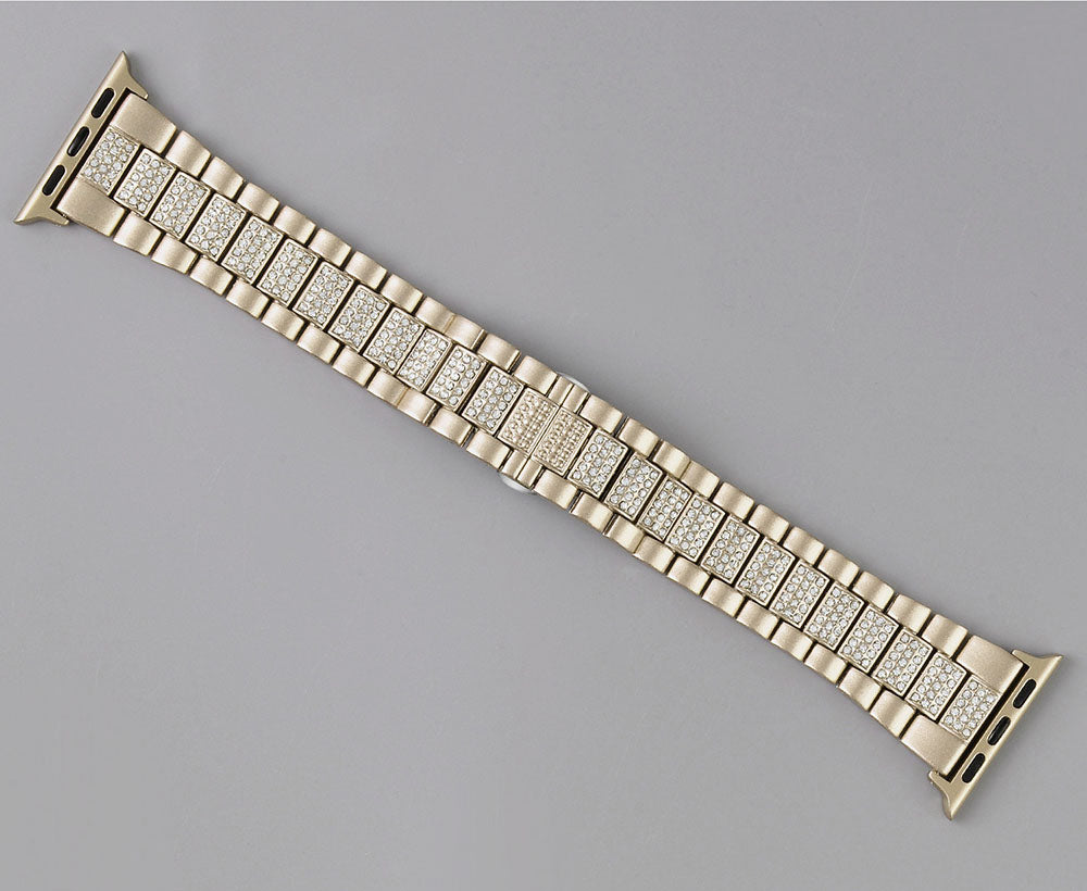 SZZ Bling Watch Band Business Stainless Steel Wristbands for Apple IWatch Series SE/1/2/3/4/5/6 For Women-Champagne Gold