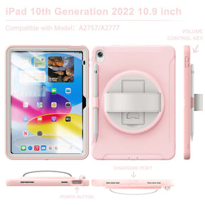 Tablet Case For iPad 10th with 360¡ã Kickstand/Hand Strap Shockproof-Pink