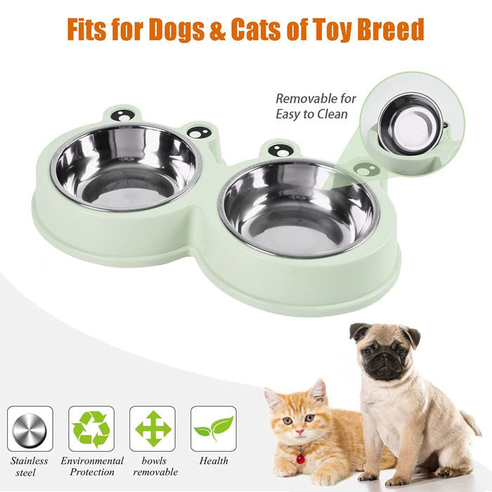 Macaron Double Dog Cat Bowls Cute Modeling No-Slip Stainless Steel Pet Bowls-Green