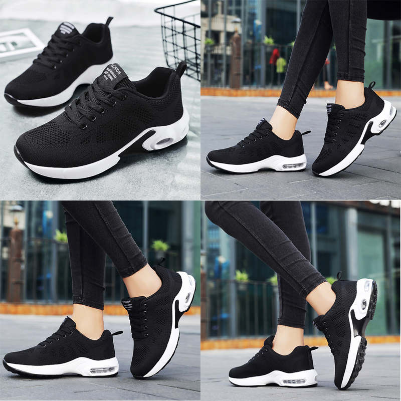 Womens Jogging Shoes Mesh Casual Lightweight Cushioned Sneakers-Black
