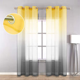 2 Panel Sheer Ombre Curtains Grommet Drapes for Girls Bedroom-YellowGrey