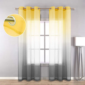 2 Panel Sheer Ombre Curtains Grommet Drapes for Girls Bedroom-YellowGrey