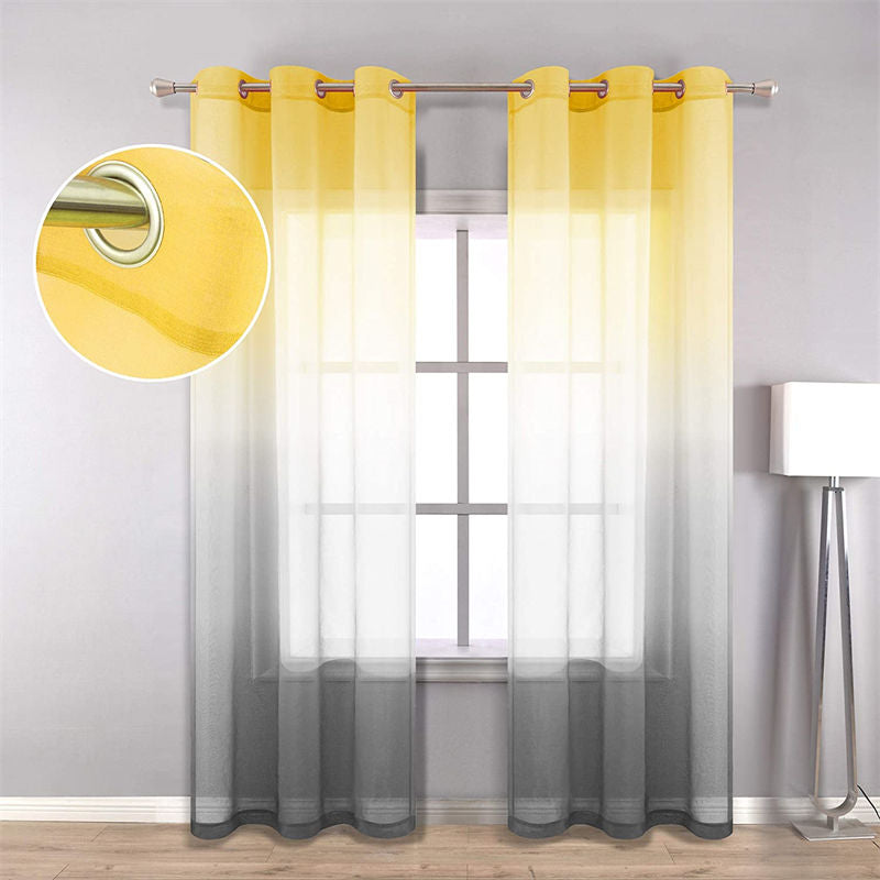 2 Panel Sheer Ombre Curtains Grommet Drapes for Girls Bedroom-YellowGrey