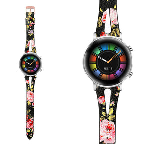 Leather Bands WIth Breathable Hole For Samsung S3/Galaxy Watch 46mm(BlackPinkFlower)