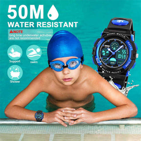 LED Multi Function Sports Waterproof Watch for Kids-Blue