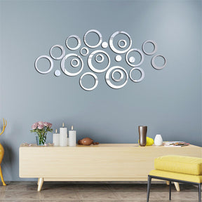 Removable 3D Acrylic Crystal Circles Rings Dots Home Art Decor Wall Stickers-Silver