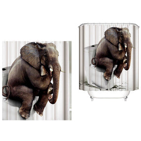 3D Printing Elephant Shower Curtain Bathroom Decor with 12 Hooks-4