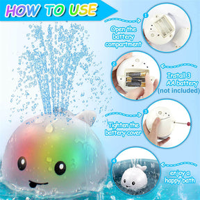 Baby Bath Toys Whale Light Up Sprinkler Bathtub Toys for Boys Girls-White