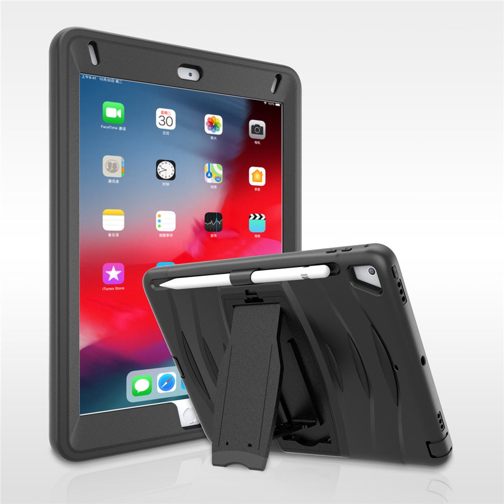Shock Wave Kickstand Case Anti-Fall Protection With Pencil Holder For 9.7inch iPad 5/iPad 6/iPad Air2/iPad Pro9.7-Black