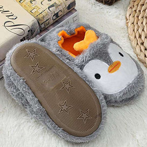 Toddler Boys Girls Soft Plush Slippers Cartoon Cute Animal Warm Shoes-Grey