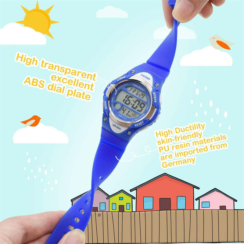 Kid Sport Outdoor Waterproof Electronic Watches with LED Light-Blue