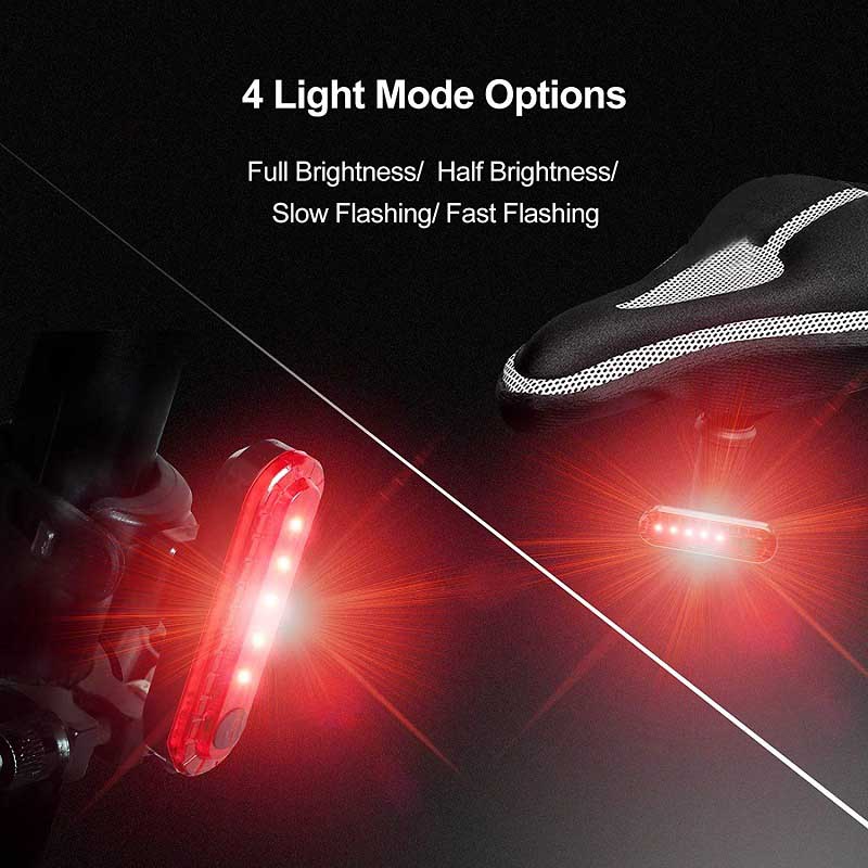 USB Rechargeable LED Bike Tail Light 2 Pack 4 Light Mode Options-Red