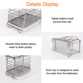 Square Utensil Drying Rack 304 Stainless Steel Hanging 2 Compartments