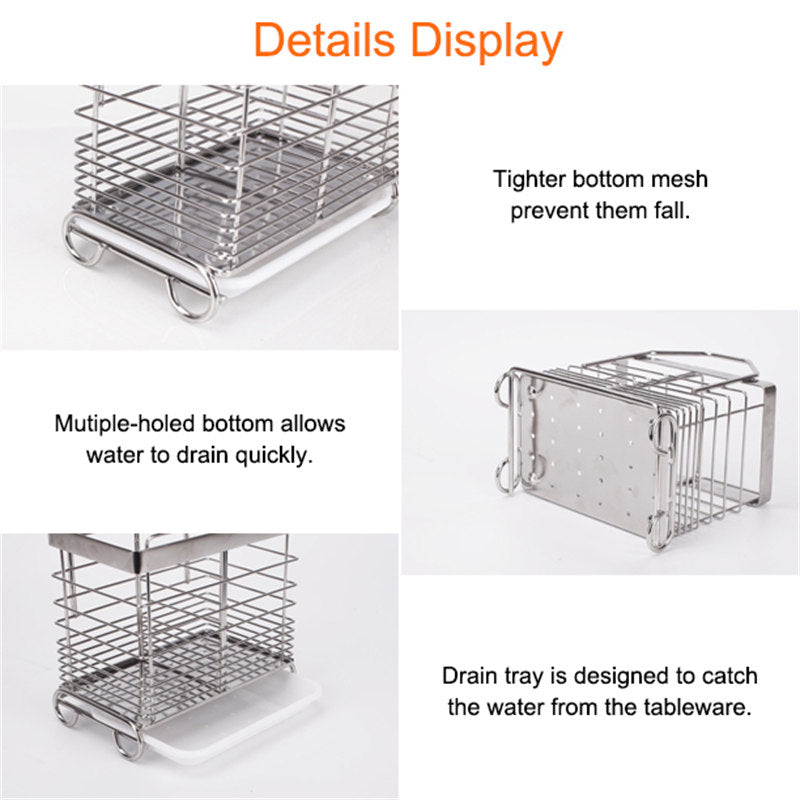 Square Utensil Drying Rack 304 Stainless Steel Hanging 2 Compartments