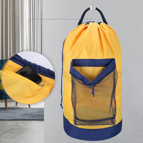 Backpack Laundry Bag With Shoulder Straps And Mesh Pocket Durable Nylon Clothes Bag for College Travel Laundromat -Yellow