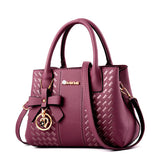 Fashion Womens PU Leather Embroidered Handbags Shoulder Tote Bags-Purple