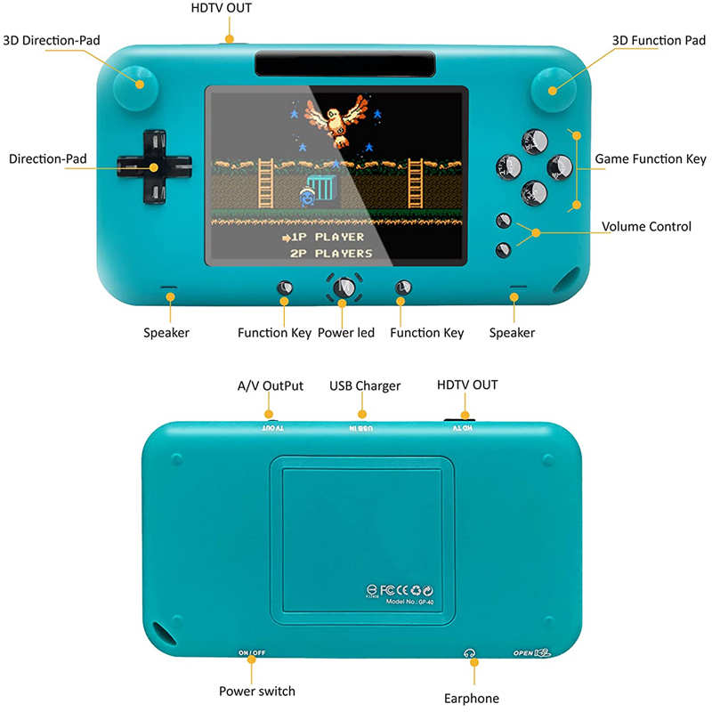 4 in Retro Handheld Game Console 208 Classic FC Games Supports TV Connection-Blue