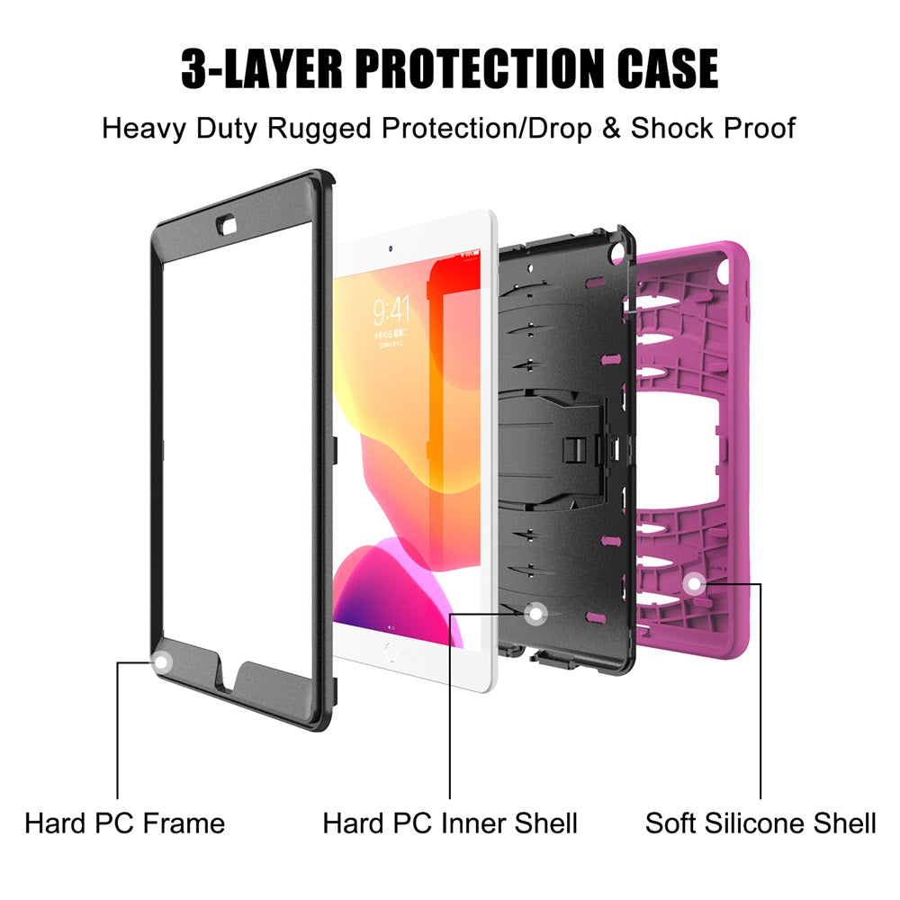 Shock Wave Kickstand Case Anti-Fall Protection With Pencil Holder+Cap For New iPad 7 10.2inch(2019)-Rose Red