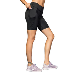 Women Yoga Shorts With Pocket High Waist Fitness Leggings Sports Running Quick Drying Perspiration Tights 2034-Black
