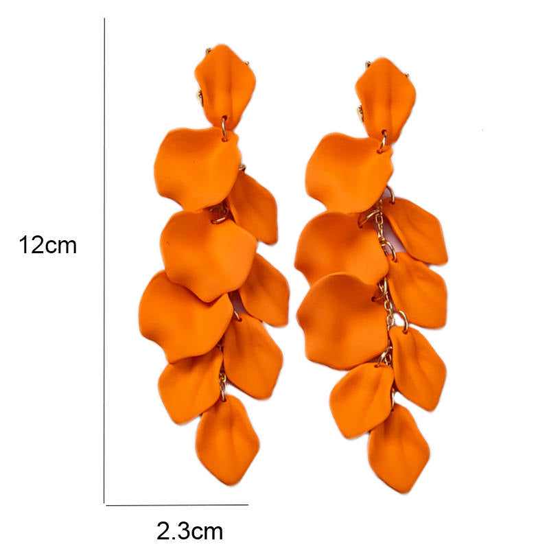 Long Drop Rose Petal Earrings for Women and Girls-Orange