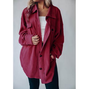 Lookbook Womens Fleece Long Sleeved Shirt Casual Boyfriend Blouse Top-Amaranth