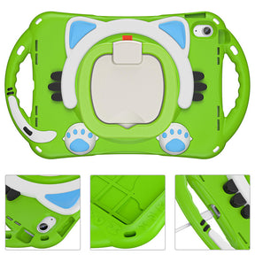 Cat Tablet Case For iPad 10th Kids Friendly with Handle Stand-Green