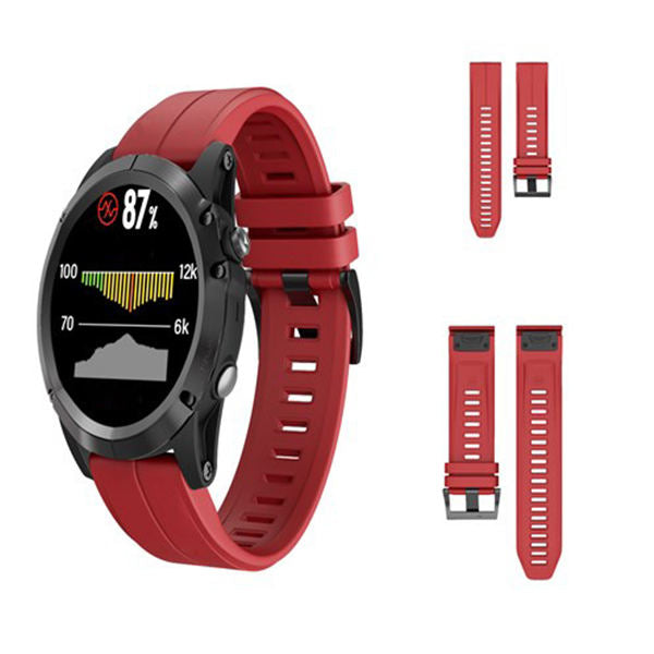 22mm 26mm Sport Silicone Watchband For Garmin Fenix  5Plus/5X Plus Easy Fit Quick Release Starp Black Steel Buckle-Red