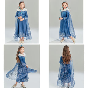 Winter Princess Dress for Girls Snow Queen Cloak Halloween Party Cosplay